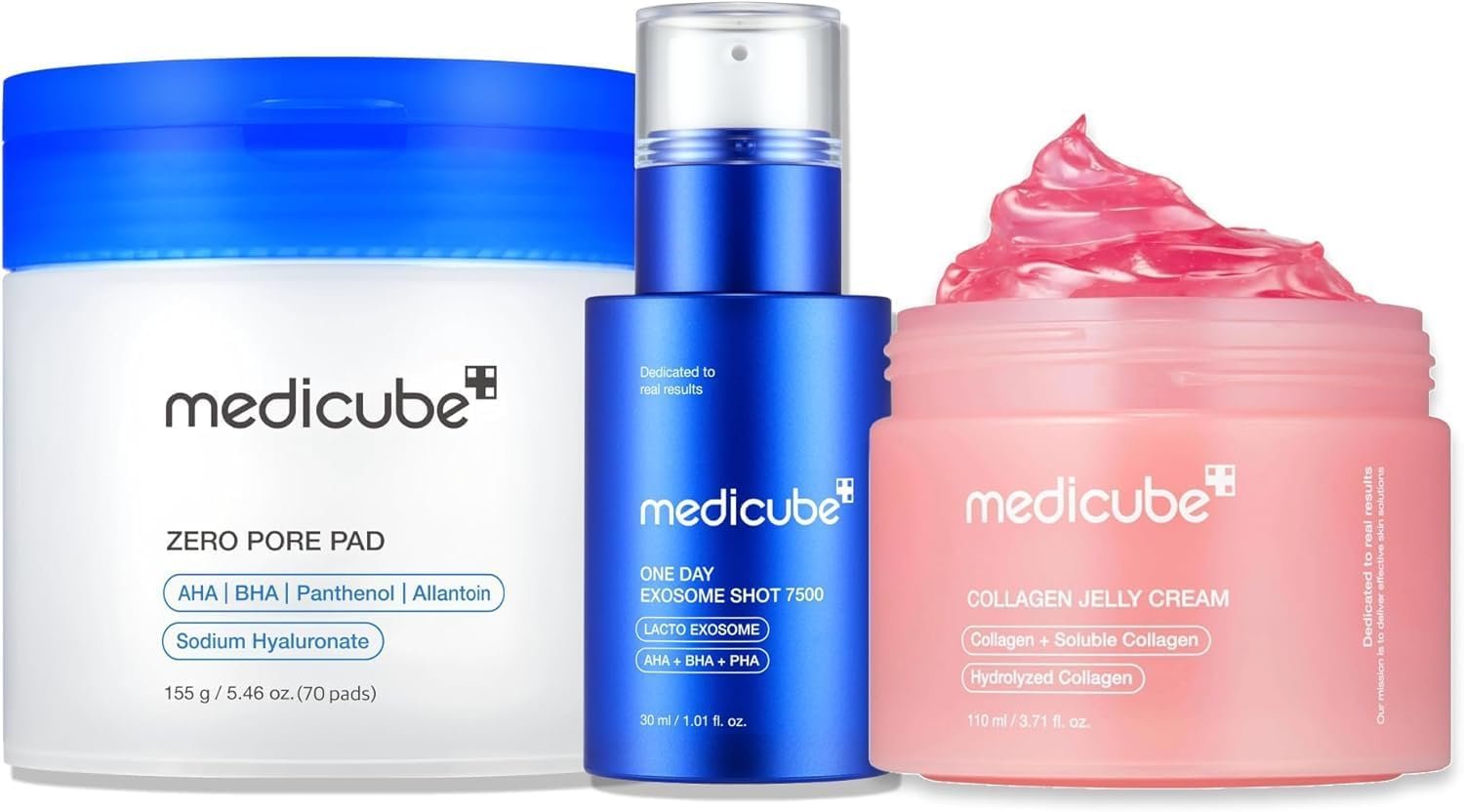 medicube Affordable Value Trio for Pore & Texture Care: Zero Pore Pads 2.0 and Zero Exosome Shot 7,500 PPM Spicule Facial Serum and Collagen Jelly Cream (110ml) | Korean Skincare, Gifts for Women