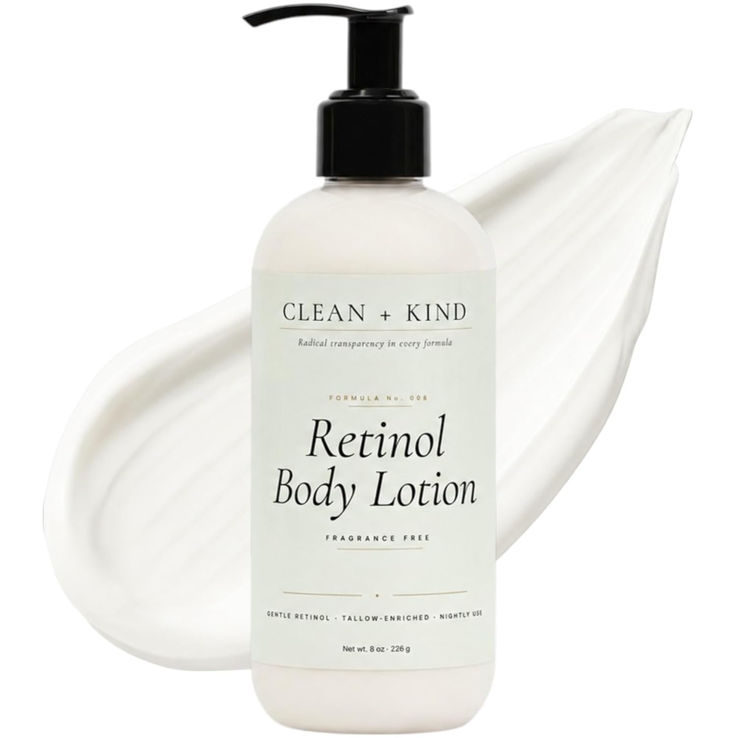Retinol Body Lotion with Hyaluronic Acid, Niacinamide & Grass-Fed Tallow – Organic Aloe Vera & Shea Butter Moisturizer for Women – Non-Toxic, Plant-Based Skincare – Made in USA, 8 oz