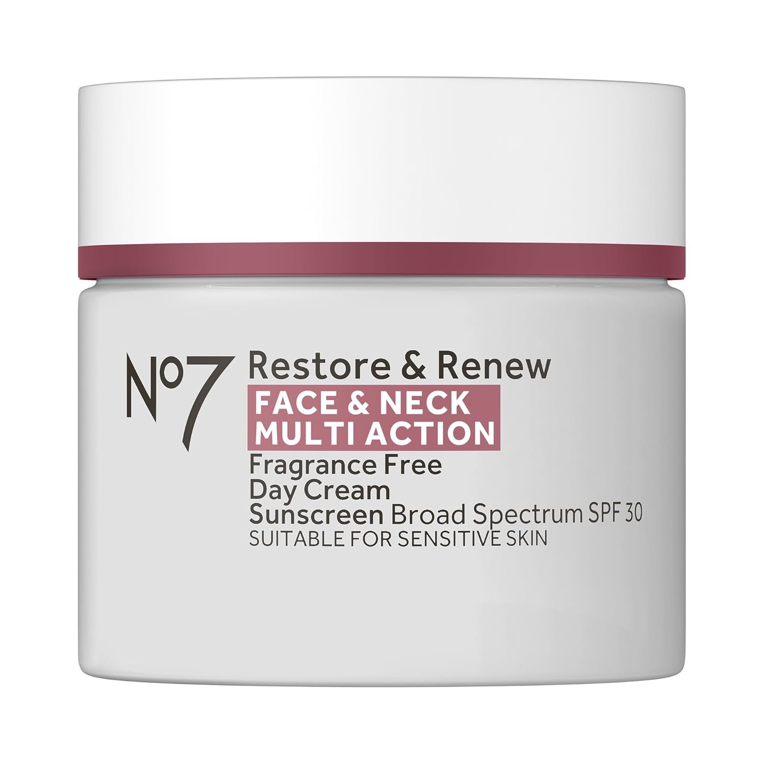 No7 Restore & Renew Multi Action Face & Neck SPF 30 Day Cream – Firming & Hydrating Face Moisturizer with Hyaluronic Acid to Help Reduce the Appearance of Wrinkles – Fragrance-Free (1.69 Fl Oz)