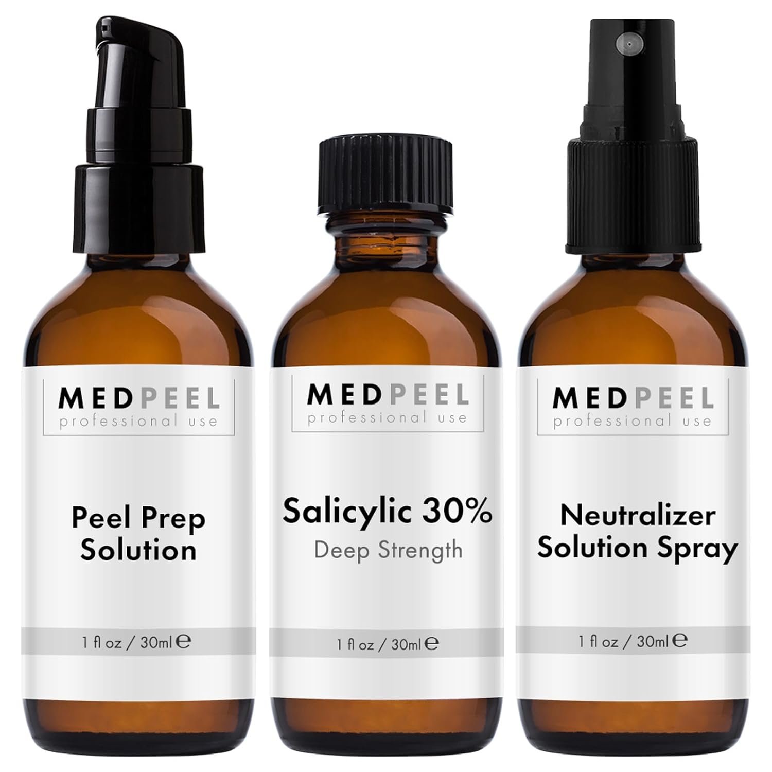 MedPeel Salicylic Acid Peel 30% Essential Peel Kit, Includes Peel, Prep, Neutralizer, Deep Strength Professional Grade Chemical Face Peel for all Skin Tones, 1oz/30ml (Kit of 3)
