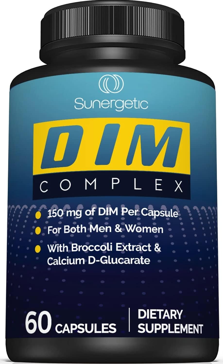 Sunergetic Premium DIM Supplement – 150mg diindolylmethane, Broccoli, Calcium D-Glucarate & Bioperine for Men & Women – DIM Complex for Menopause Support & Balance – 60 Capsules