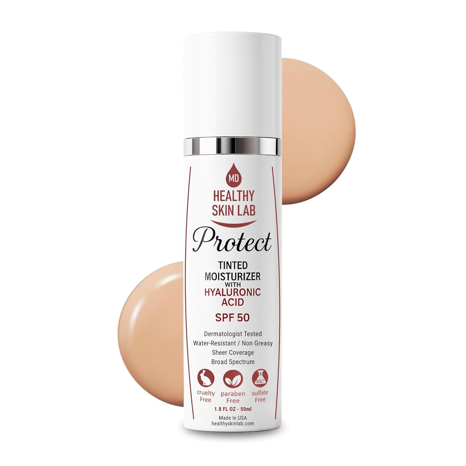 Healthy Skin Lab Protect Tinted Moisturizer SPF 50, Sheer Universal Tint, Lightweight Hydrating Mineral Sunscreen for Face, Hyaluronic Acid, Broad Spectrum Daily SPF, Dermatologist Tested, 1.8 oz
