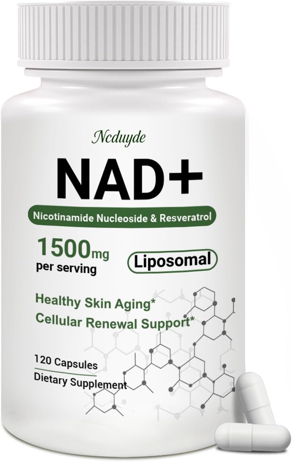 NAD+ Supplement, Liposomal NAD Nicotinamide Riboside Resveratrol 1500 mg – Anti-Aging & Brain Health, Improve Energy – Specifically for Women and Men, 120 Capsules