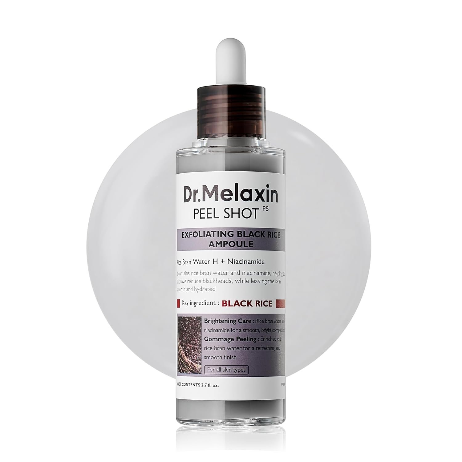 Dr.Melaxin Peel Shot Glow Black Rice Peeling Ampoule – AHA BHA Daily Chemical Exfoliant with Rice Water & Niacinamide, Glass Skin Texture for Dead Skin & Dull Complexion, Korean Skincare 2.7 fl.oz