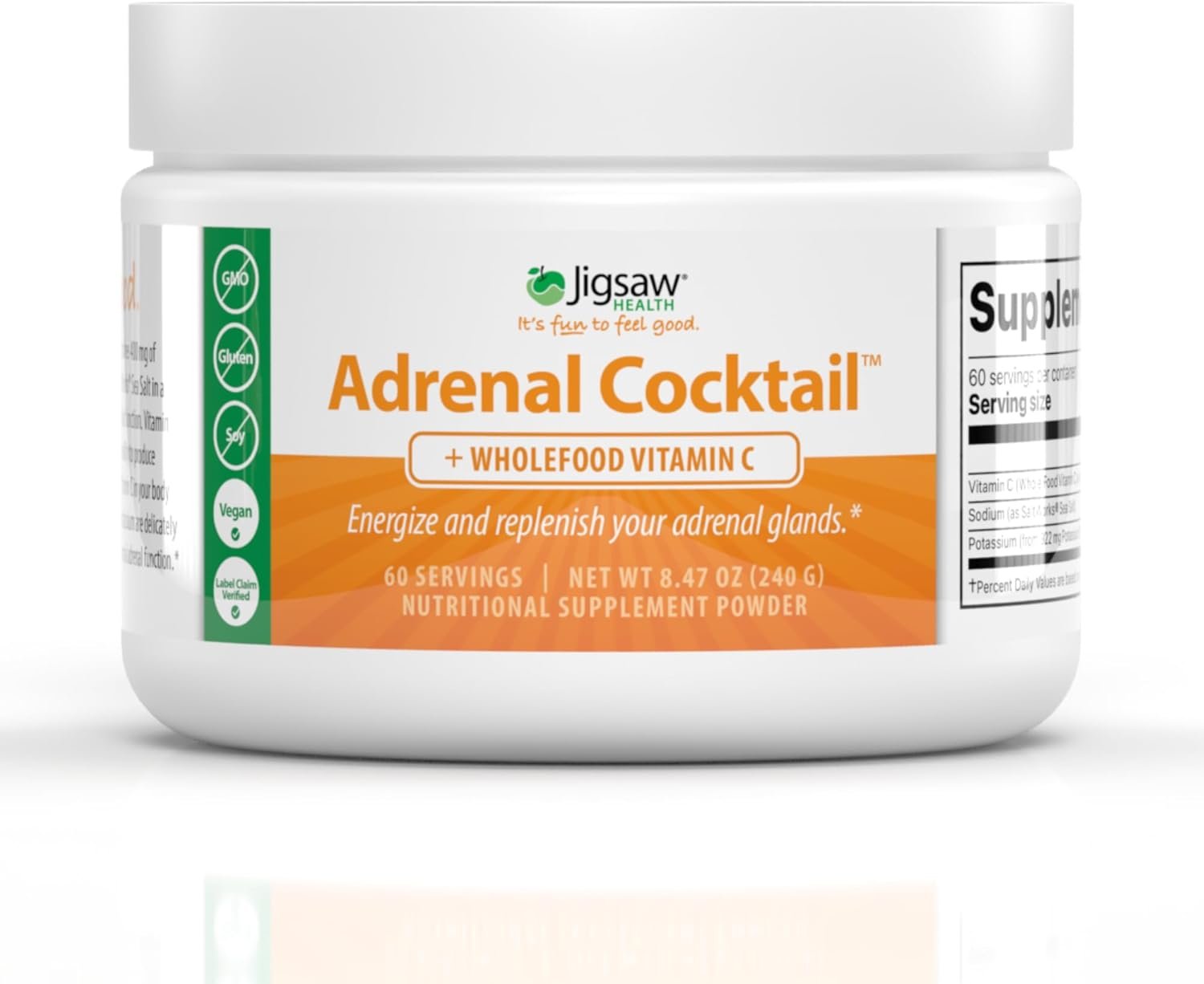 Jigsaw Health Adrenal Cocktail + Wholefood Vitamin C | with Potassium Bicarbonate, Sea Salt, and Acerola Cherry Extract | 60 Servings (Jar)