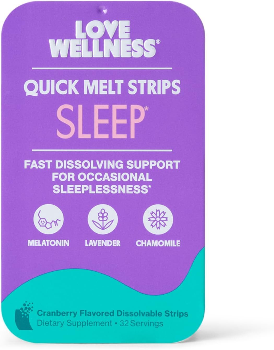 Love Wellness Sleep* Quick Melt Strips – Fast-Dissolving Sleep Support with Melatonin and Calming Botanicals – Promotes Restful Sleep* – No Water Needed – Vegan and Sugar-Free – 32 Strips