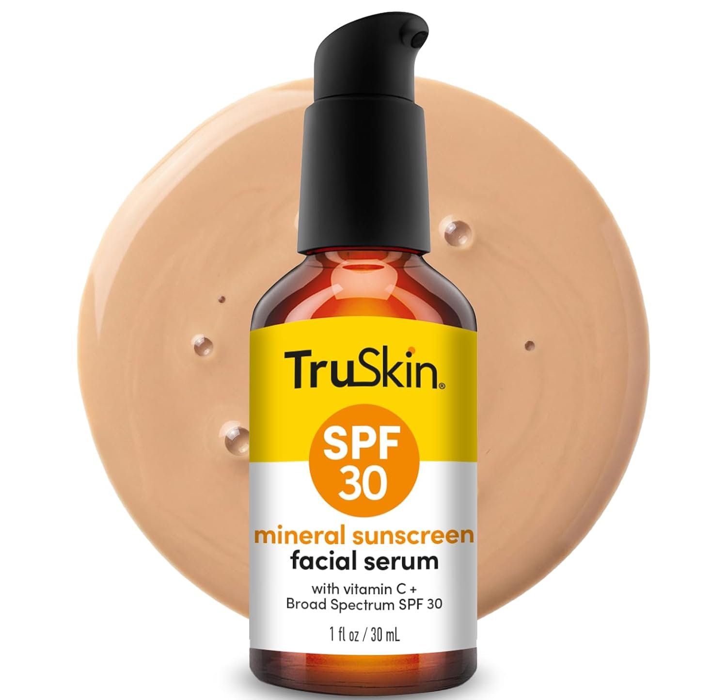 TruSkin Sunscreen Serum for Face – SPF 30 Universal Tinted Mineral Sunscreen Face Serum with Zinc Oxide – Sheer, Lightweight Finish with Vitamin C, Hyaluronic Acid, Ceramides & Niacinamide, 1 fl oz