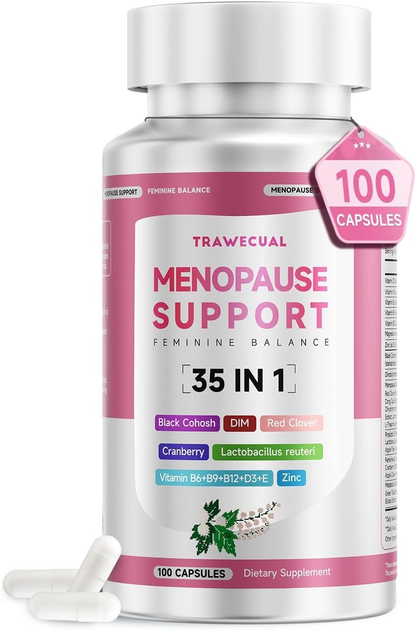 Menopause Supplements For Women, 400mg Black Cohosh & 200mg DIM for Hot Flashes, Night Sweats Relief & Hormone Balance, 35-in-1 with Probiotics, Ashwagandha & Red Clover, 100 Capsules/50-Day Supply