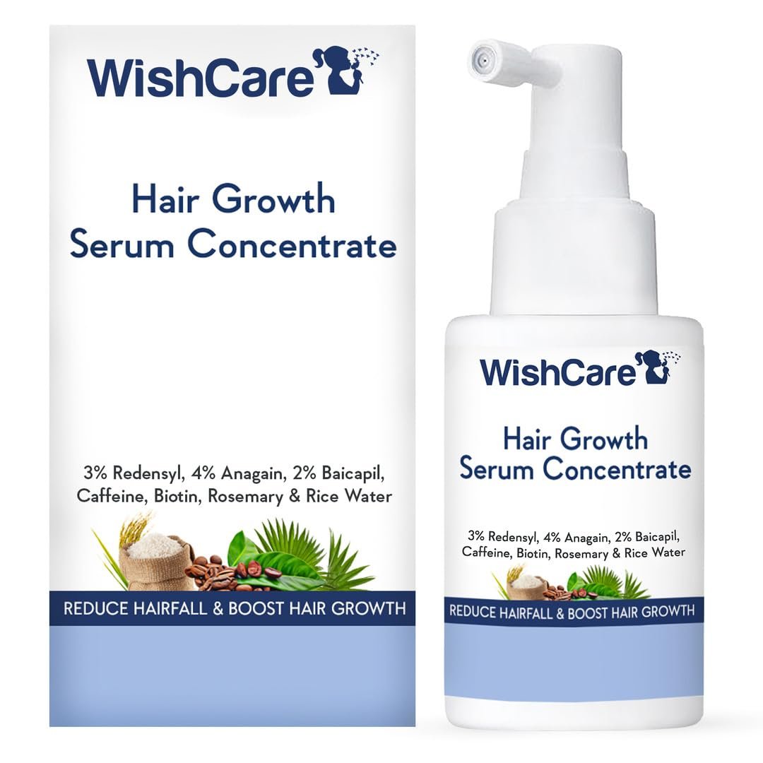 WishCare Hair Growth Serum Concentrate – Rosemary, 3% Redensyl, 4% Anagain, 2% Baicapil, Caffeine, Biotin, Plant Keratin & Rice Water