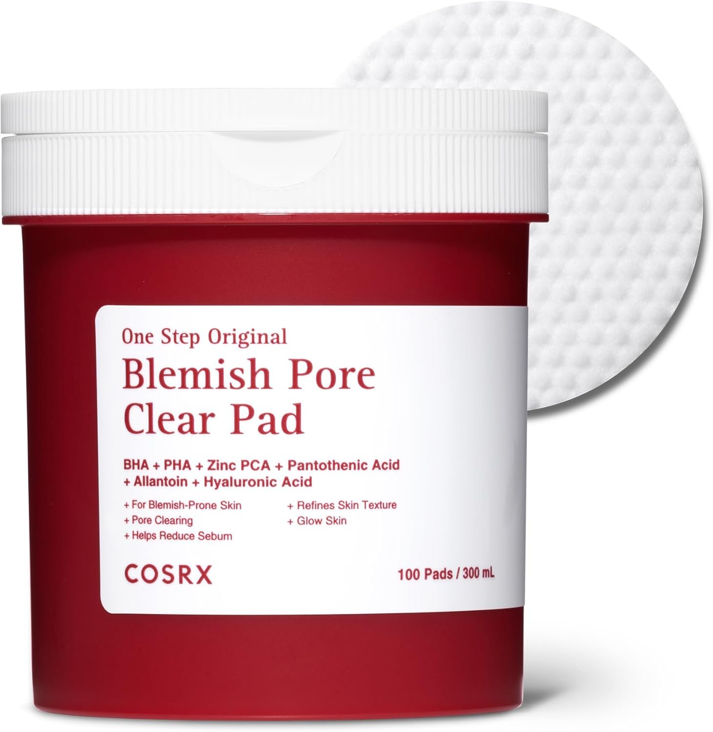 COSRX OneStep Original Blemish Pore Clear Pad, 100 Pads, Dual-Sided Facial Pad for Exfoliation, Pore Care & Hydration with BHA, PHA & Zinc PCA & 5 Hyaluronic Acids, Korean Skin Care, Mothers Day Gifts