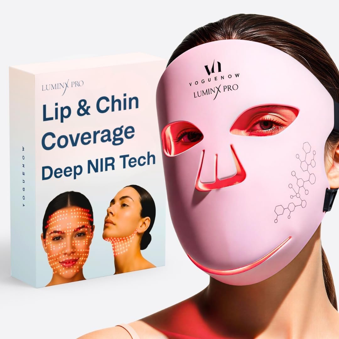 VogueNow LED Light Therapy Mask – FDA-Cleared Device for Wrinkles & Acne – Red Light Therapy for Face with Chin & Lip Coverage – Red, Blue & Near Infrared Facial Skincare – Mothers Day Gifts for Mom