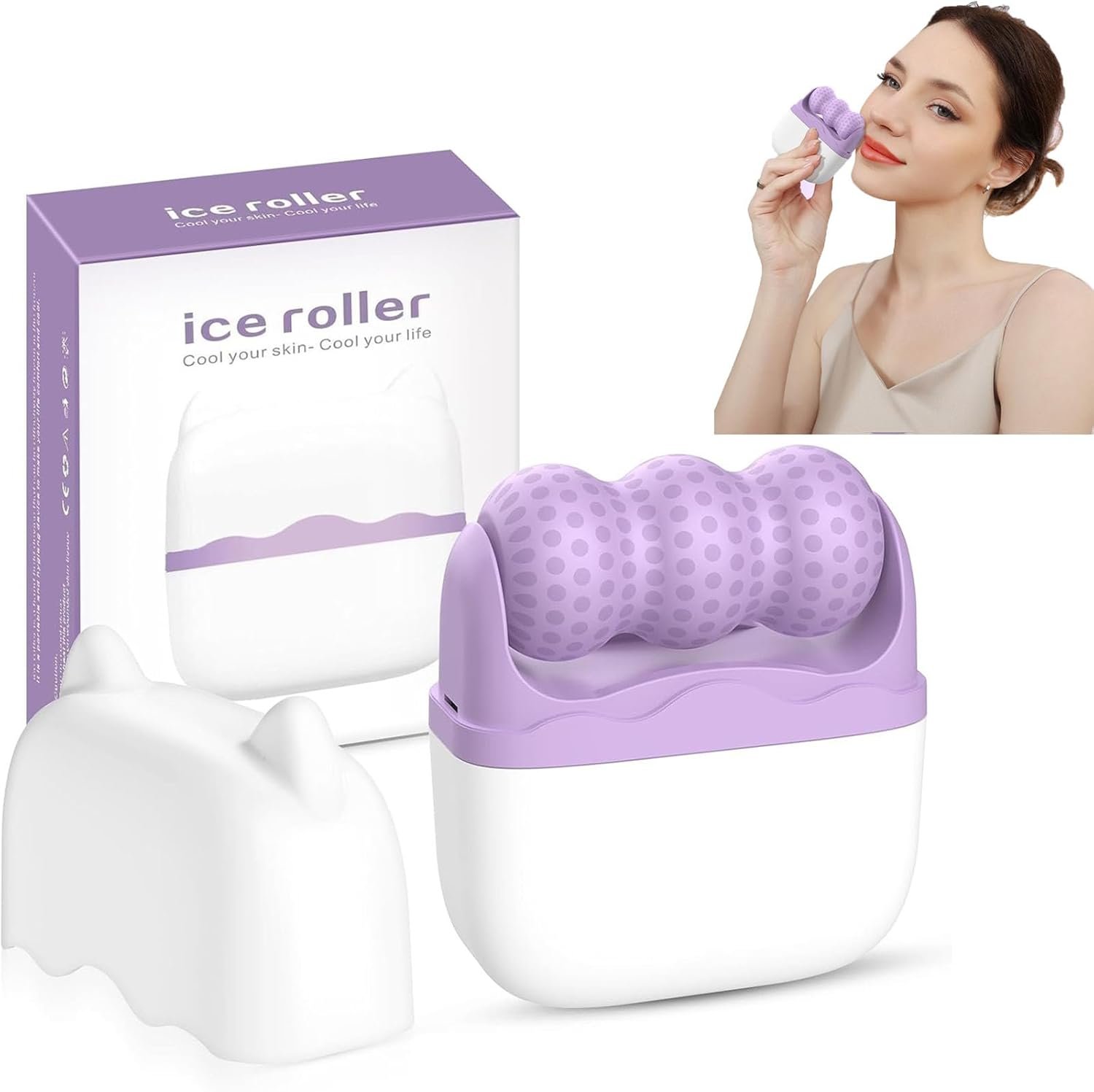 Ice Roller for Face Women – 2 in 1 Facial Ice Roller for Face & Eye Puffiness Relief, Gua Sha Facial Tools for Massage, Body Minor Cold Compress
