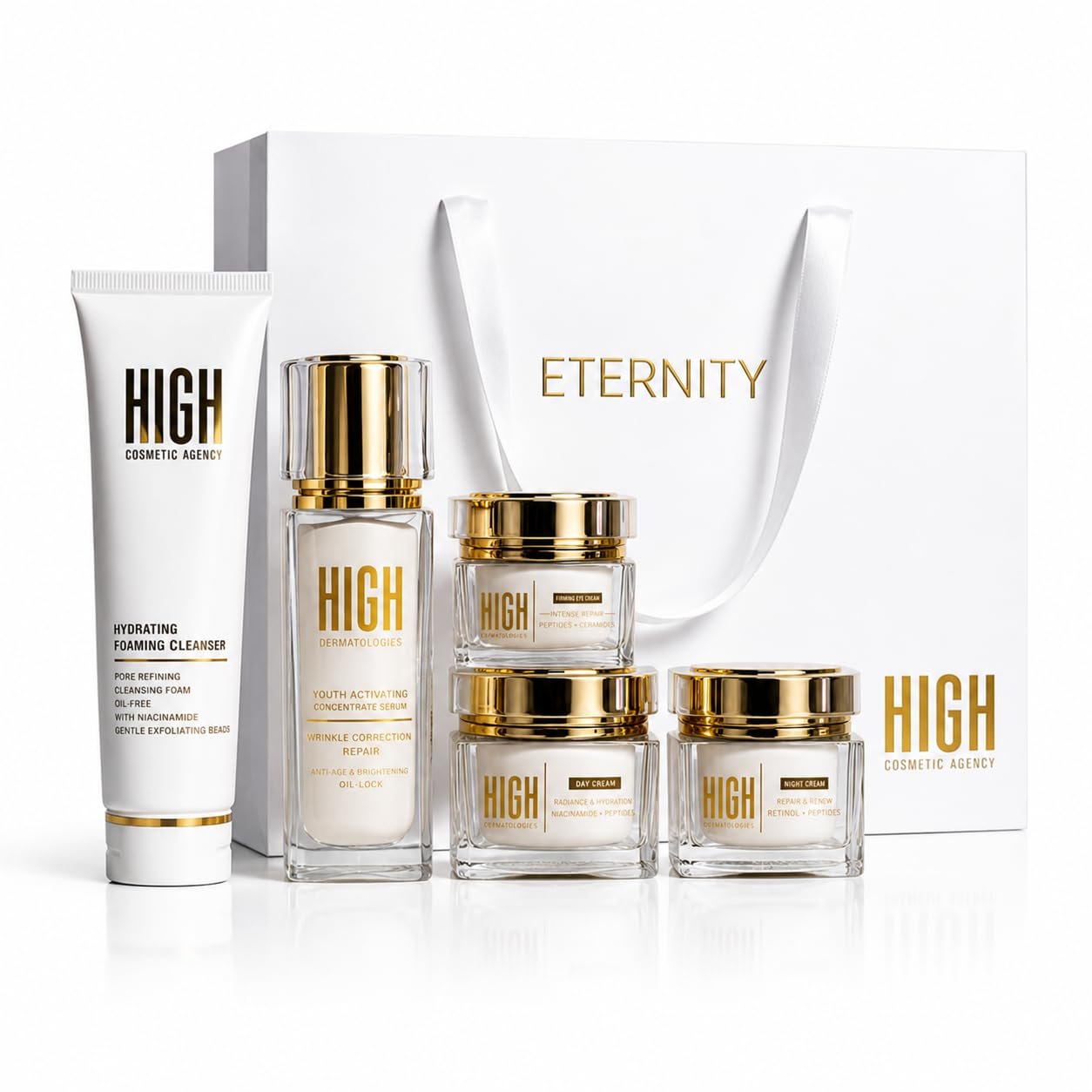 ETERNITY 5-Step Anti-Aging Skincare Set for Women – Complete Face Care Routine | Cleanser, Vitamin C Serum, Eye Cream, Day Cream & Night Cream | Luxury Cruelty-Free Gift Set by High Cosmetic Agency