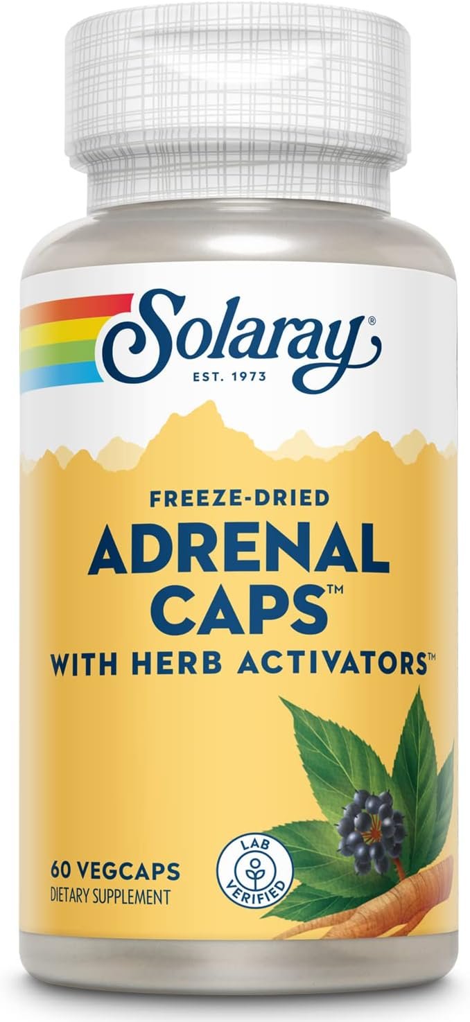 SOLARAY Adrenal Caps, Freeze-Dried – Wellness Support Adrenal Cocktail with Herb Activators Eleuthero, Gotu Kola, Licorice and Clove – Lab Verified, 60-Day Guarantee – 30 Servings, 60 VegCaps
