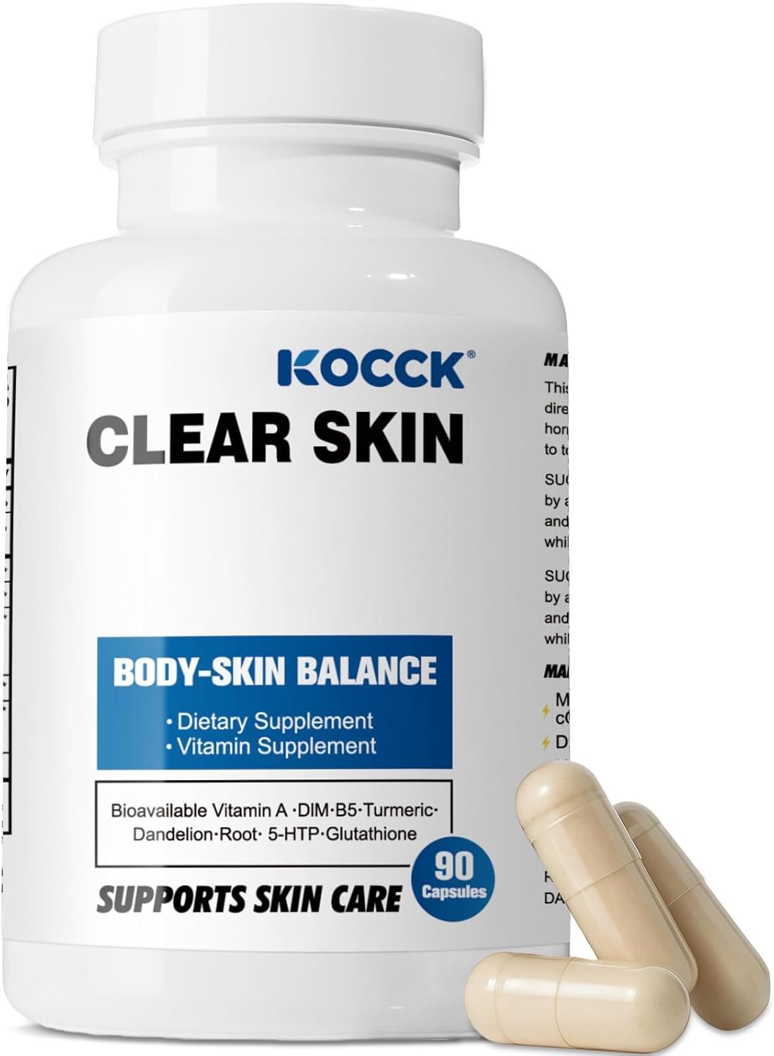 Hormonal Acne Treatment, Clear Skin Supplement, 5-HTP, Nature DIM Supplement, Skin Care Vitamins, Hormone Balance, Daily Using 2 Capsules, 90 Capsules. (Milk)