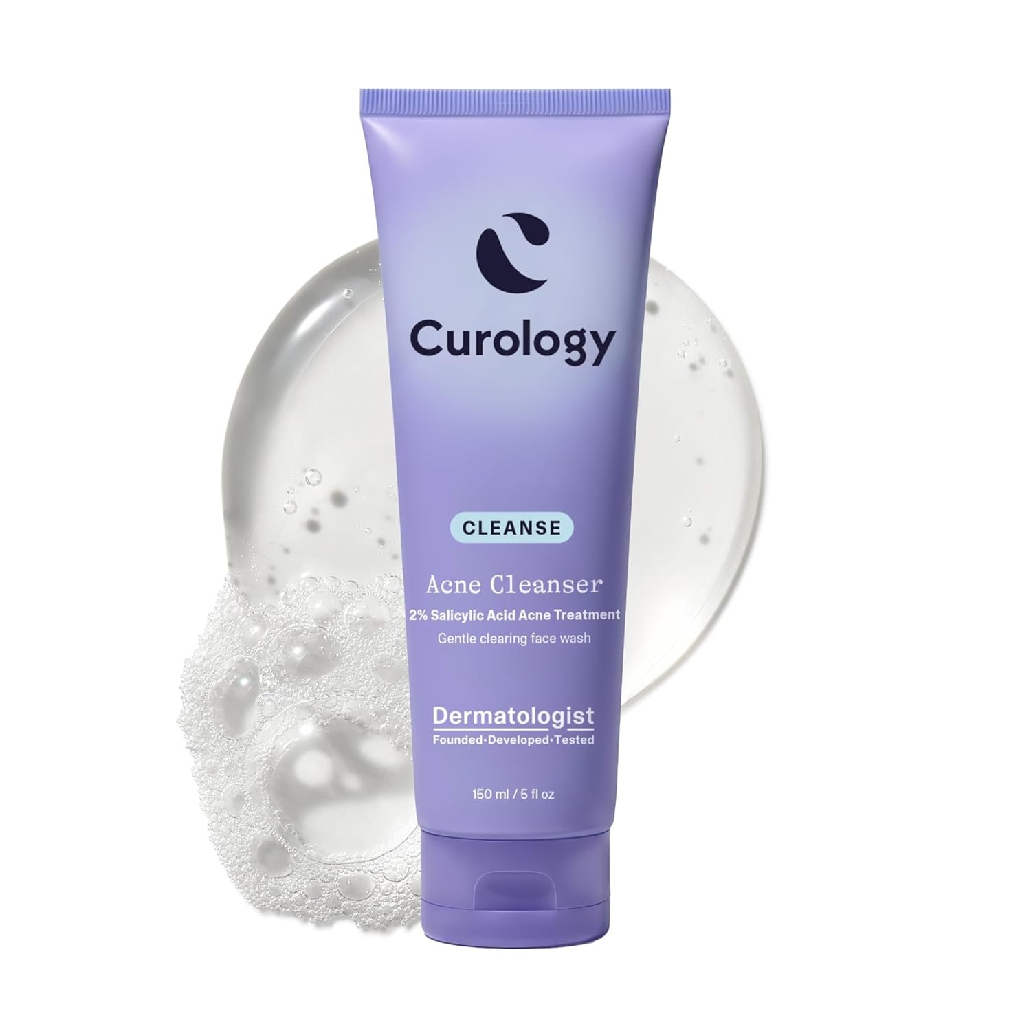 Curology 2% Salicylic Acid Face Wash for Acne Prone Skin, Cleanser with Lactic Acid, Niacinamide and Glycerin, Fragrance Free Daily Facial Cleanser, 150ml