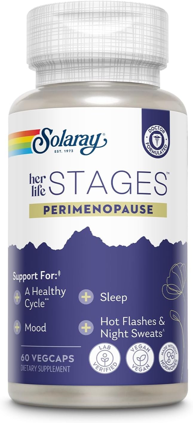 SOLARAY Perimenopause her Life Stages – Perimenopause Supplements Women – Hot Flashes, Menopause Support – Saffron and Chasteberry – Made Without Hormones – 60-Day Guarantee – 30 Servings, 60 VegCaps