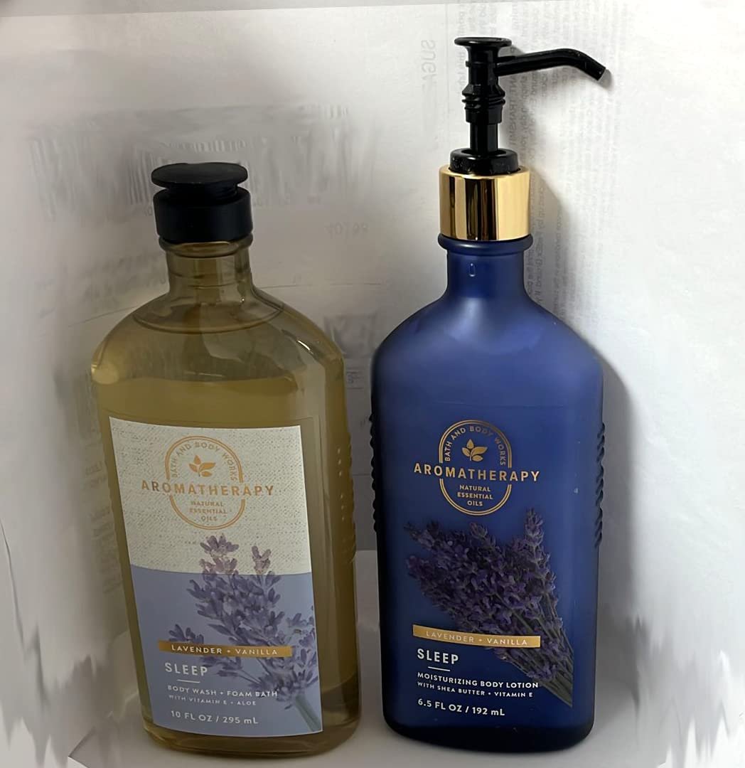 Bath & Body Works Aromatherapy Sleep – Lavender + Vanilla Body Lotion, 6.5 Fl Oz + Body Wash & Foam Bath, 10 Fl Oz