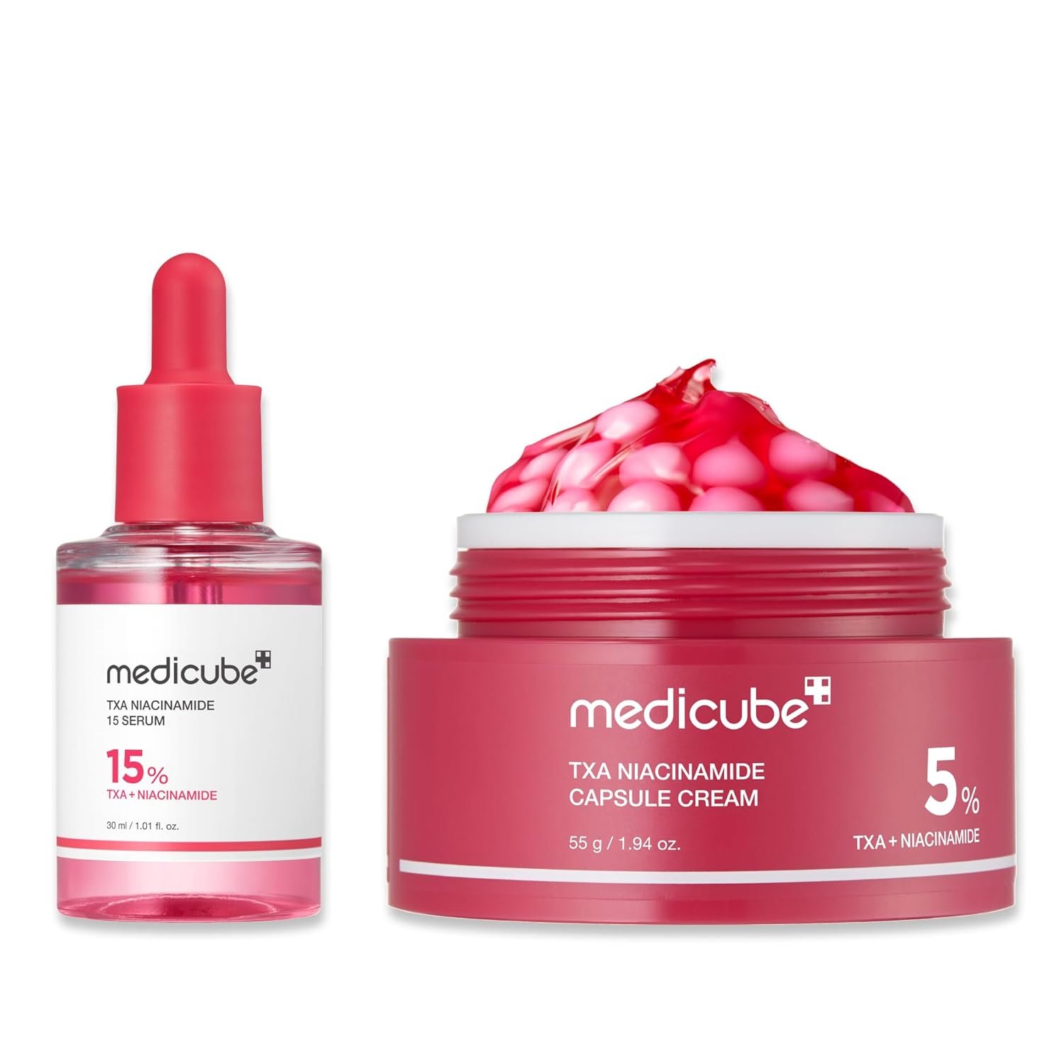 medicube TXA Glow & Care Duo: TXA+Niacinamide 15% Glow Facial Serum and Tranexamic+Niacinamide Capsule Cream