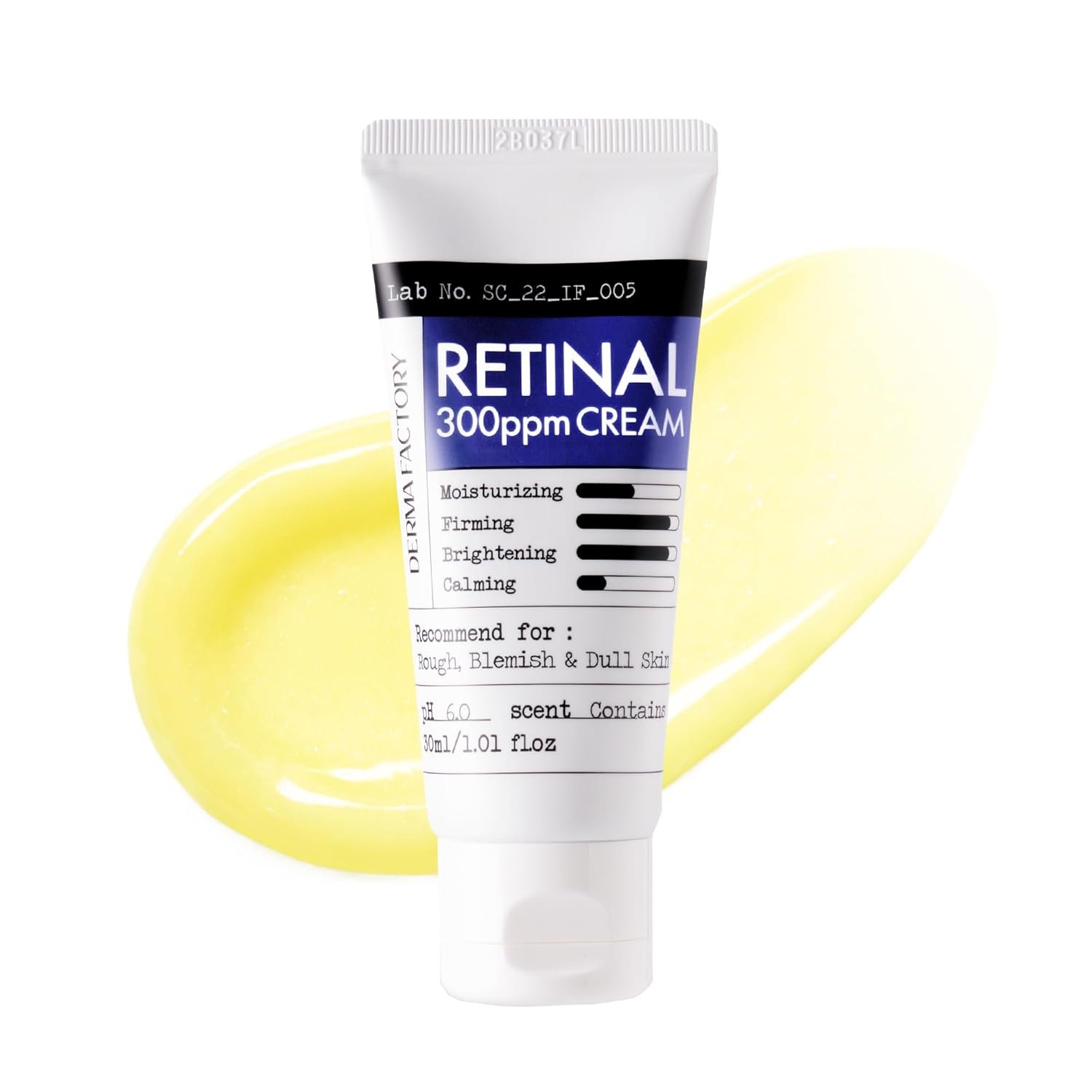 DERMA FACTORY Retinal Night Cream for Face, Vitamin A Moisturizer with Centella, Niacinamide & Panthenol, Helps Improve the Look of Fine Lines, Texture & Firmness, 1.01 fl oz