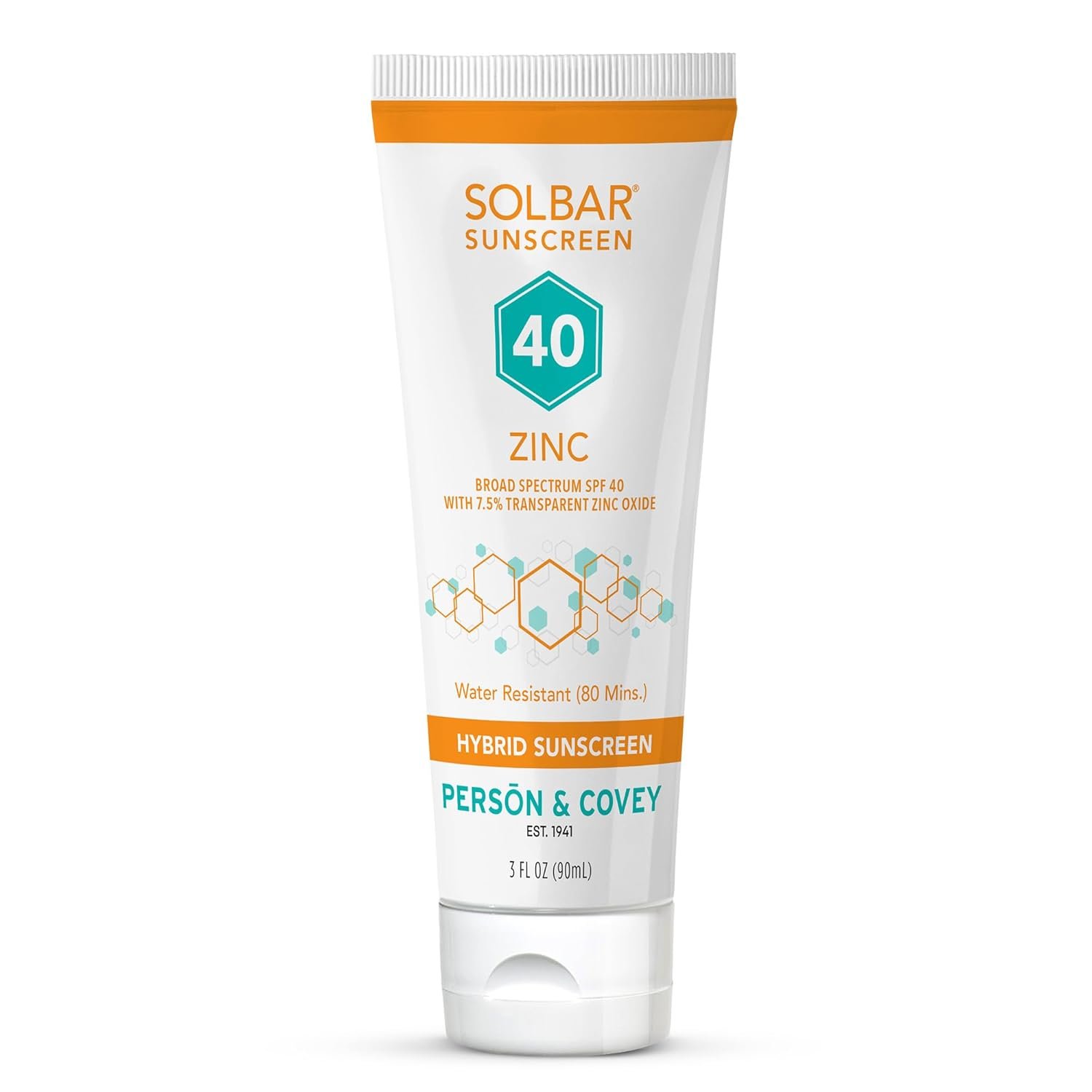 Solbar Zinc SPF 40 Hybrid Sunscreen for Face & Body, Transparent Zinc Oxide, Broad Spectrum Sun Care, Water Resistant Travel Size 3oz