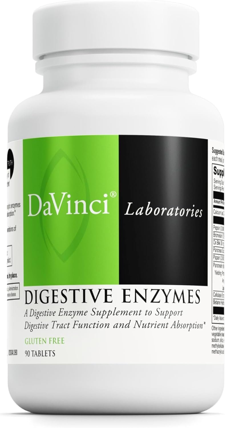 DAVINCI Labs Digestive Enzymes Dietary Supplement Supports Digestive Tract Function & Nutrient Absorption – with Calcium, Pepsin, Bromelain, Papain, Pancreatin and More – Gluten-Free – 90 Tablets