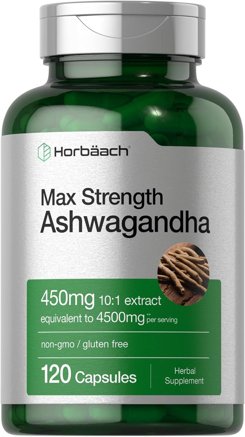 Horbäach Ashwagandha Supplement | 120 Capsules | with Black Pepper Extract | Maximum Strength | Non-GMO, Gluten Free Formula