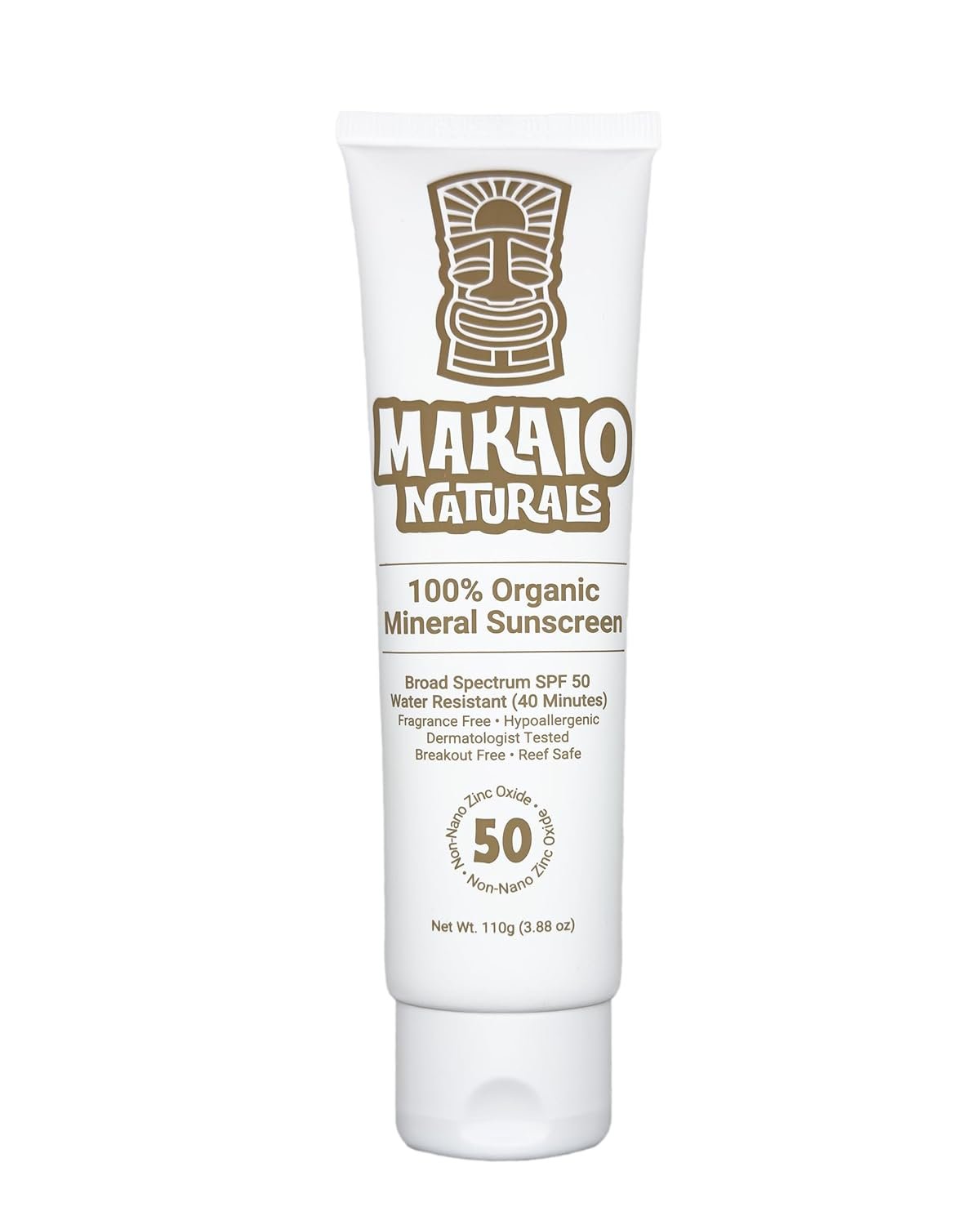 Makaio Naturals 100% Organic Mineral Sunscreen SPF 50 for Kids & Family – Face & Body, Unscented, No White Cast, Sensitive Skin, Reef Safe, Vegan, Hypoallergenic, Dermatologist Tested, 3.88 fl oz