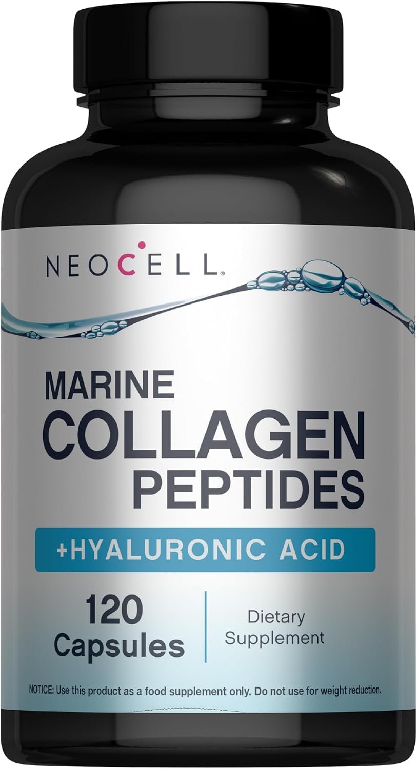NeoCell Marine Collagen Peptides Capsules | 120 Pills | with Hyaluronic Acid | Plus Vitamin C | for Women and Men