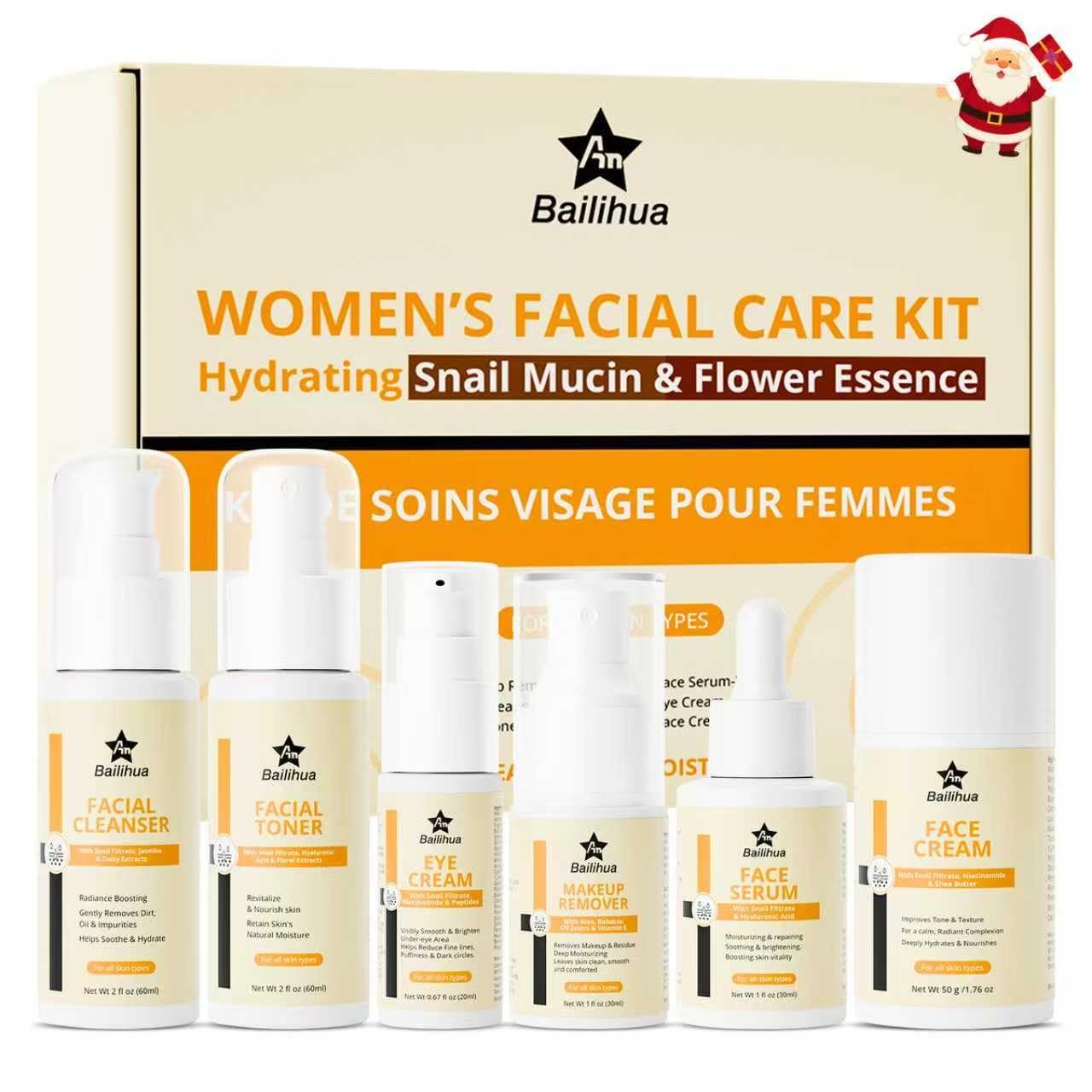 Snail Mucin Facial Travel Size Skin Care Set Kit for Women Teen Glass Skincare Routine Gift Set for Womens Mom Wife Teenager Girl Birthday Trendy Stuff Christmas Gifts Stocking Stuffers