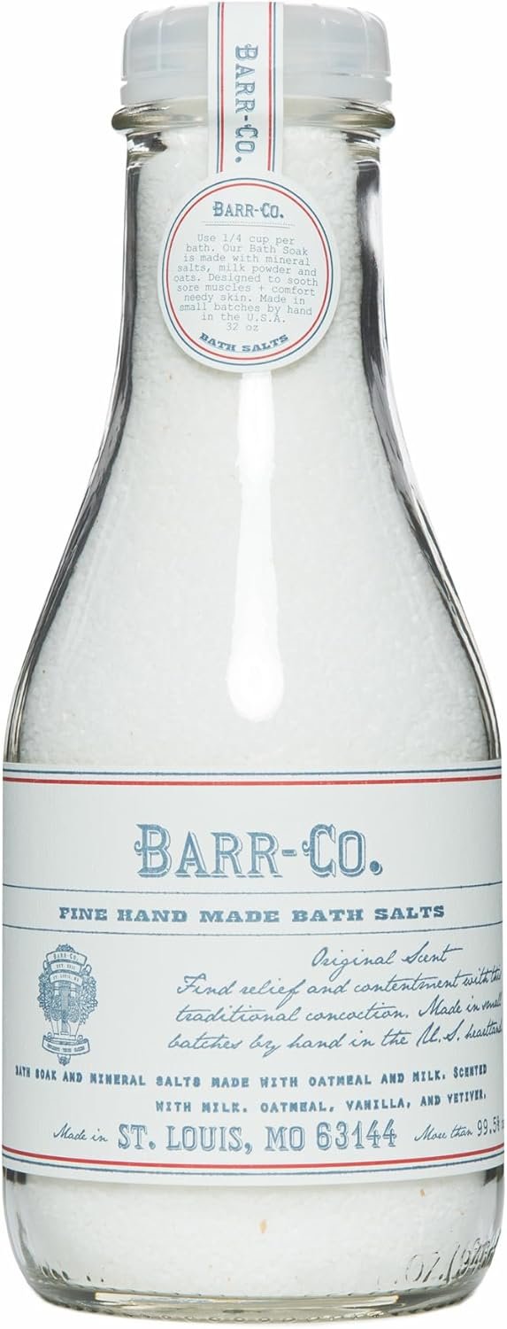Barr-Co. Original Scent Fine Hand Made Bath Salts, Vanilla Coconut Bath Salts with Oatmeal and Vetiver, Relaxing Bath Products for Women & Men, 32 oz