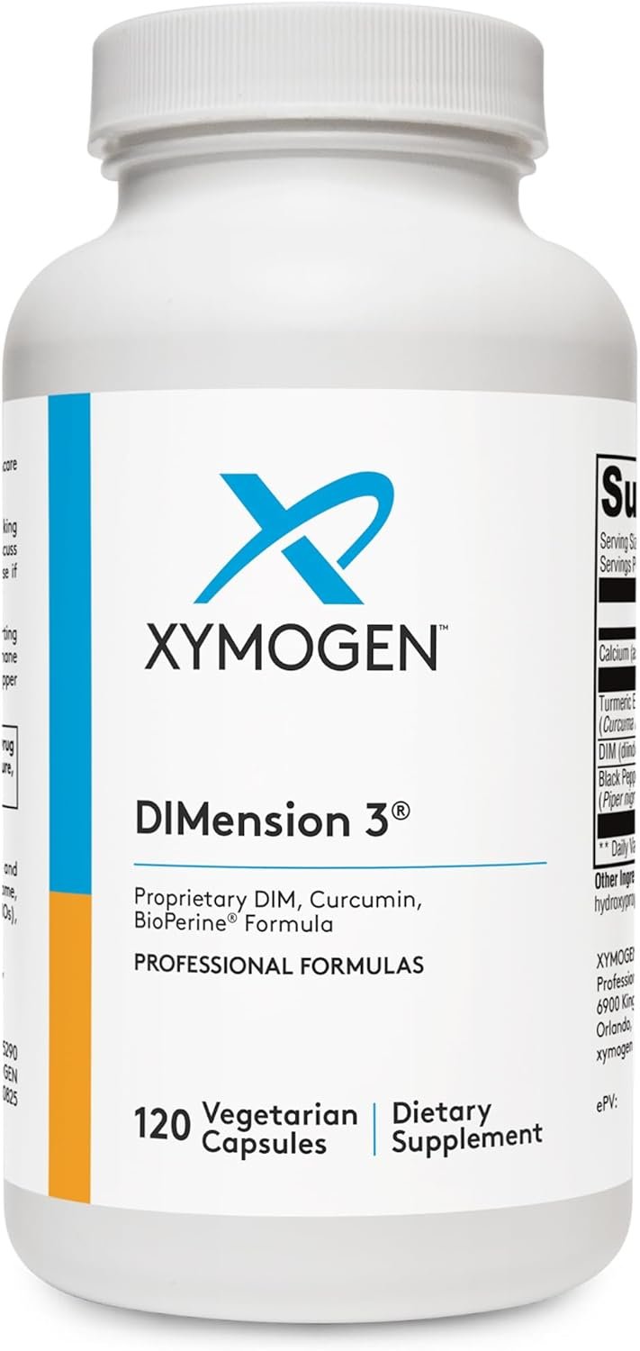 XYMOGEN Dimension 3 – DIM Supplement for Hormonal Balance & Estrogen Metabolism Support* – with Curcumin & BioPerine – Gluten-Free – 120 Capsules