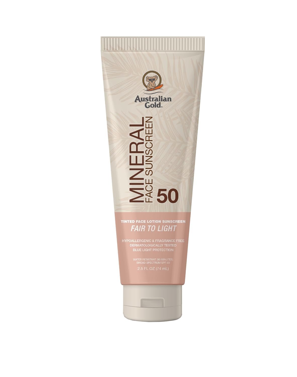 Australian Gold SPF 50 Tinted Mineral Face Sunscreen, Fair to Light, 2.5 fl oz, Broad Spectrum, Non-Greasy BB Cream with Blue Light & Sun Protection, 4% Zinc Oxide & Titanium Dioxide, Hypoallergenic