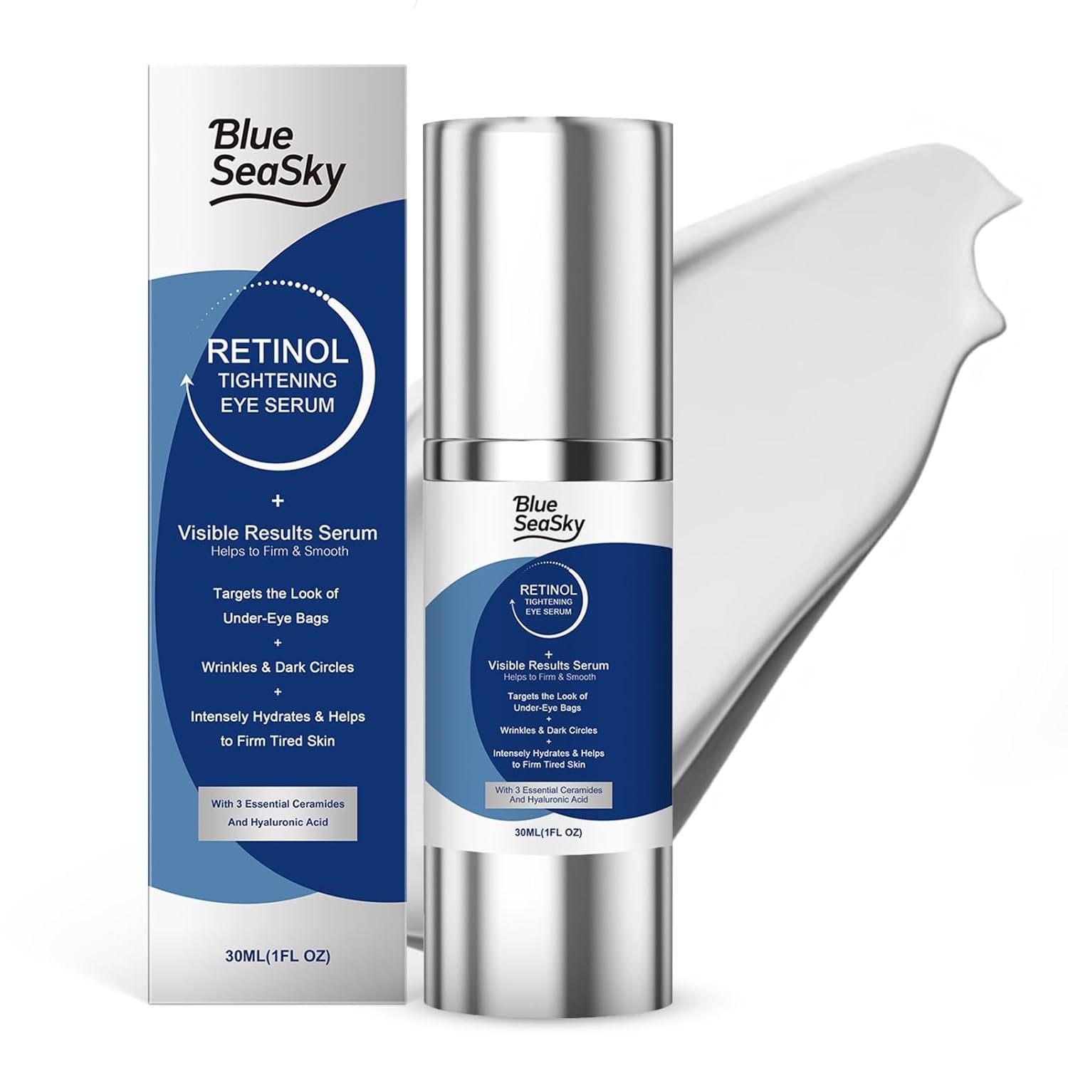 Retinol Eye Serum 3-in-1, Under Eye Cream for Dark Circles Puffiness Wrinkles, with Hyaluronic Acid Niacinamide, Hydrating Brightening Anti Aging Eye Treatment for Men Women, Unscented, 30ml/1FL OZ