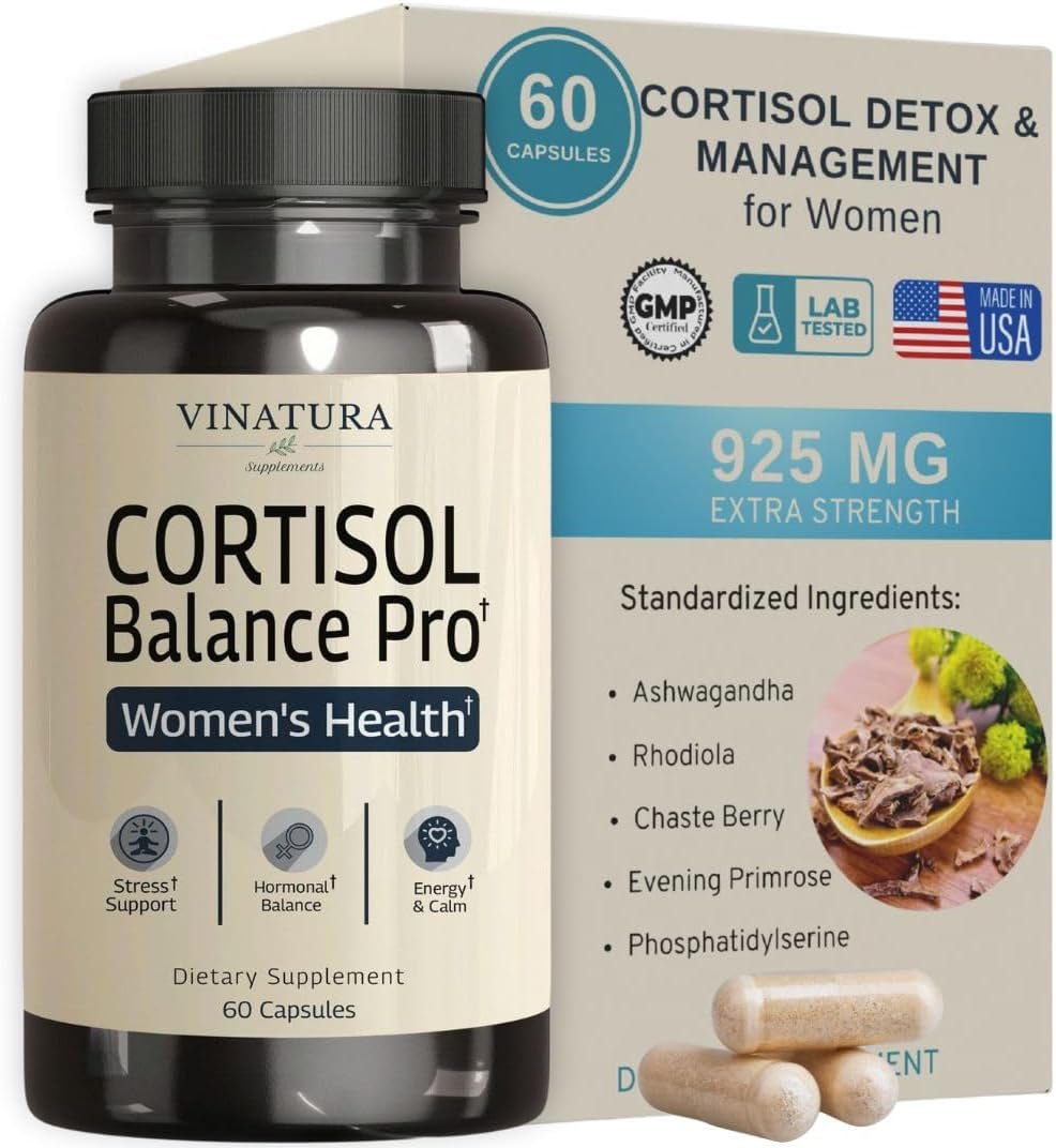 VINATURA Cortisol Supplements for Women – Cortisol Detox and Management – Adrenal Support, Stress Support, 60 Vegan Capsules