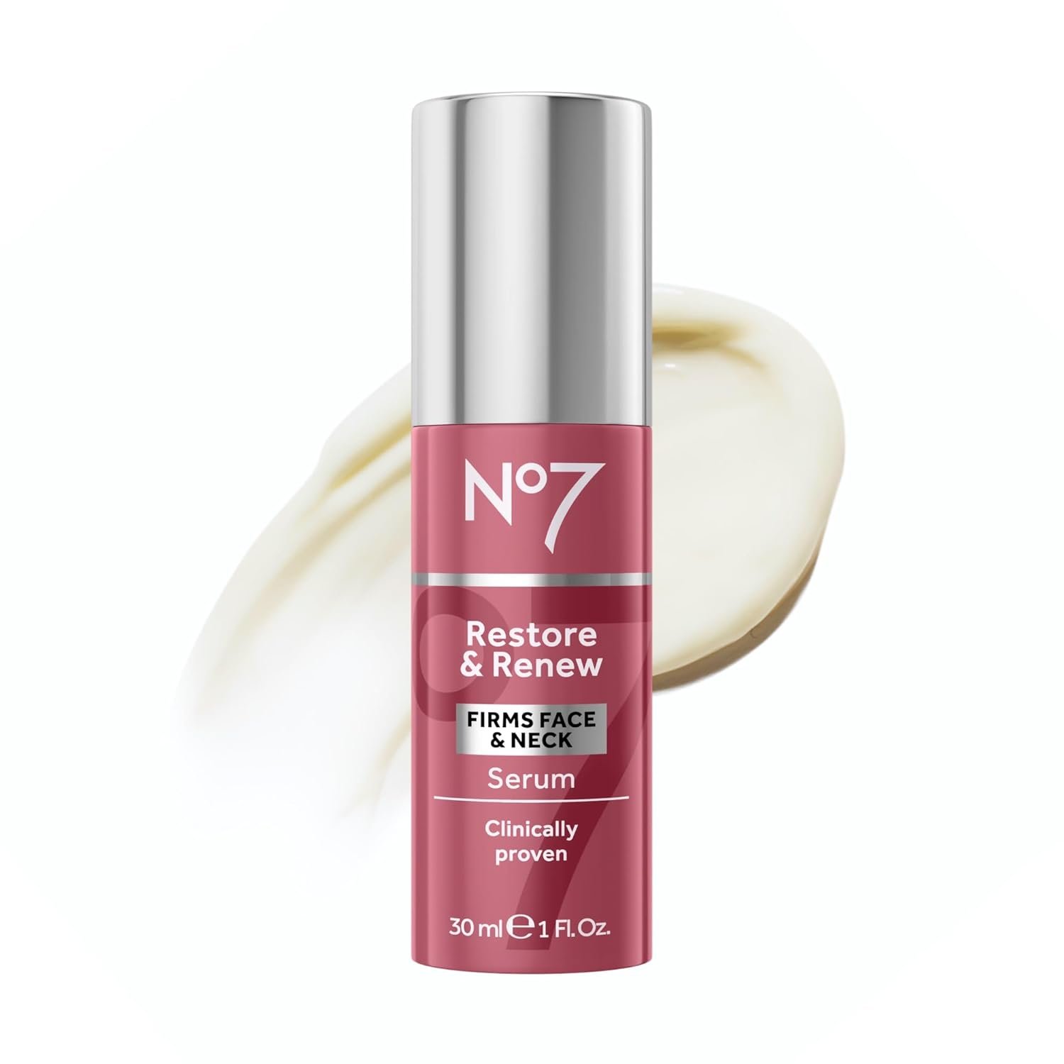 No7 Restore & Renew Multi-Action Face & Neck Serum – Anti Aging Serum for Deep Wrinkle Repair – Collagen Infused Skincare with a Hydrating Blend of Hibiscus Peptides & Hyaluronic Acid (1 fl oz)