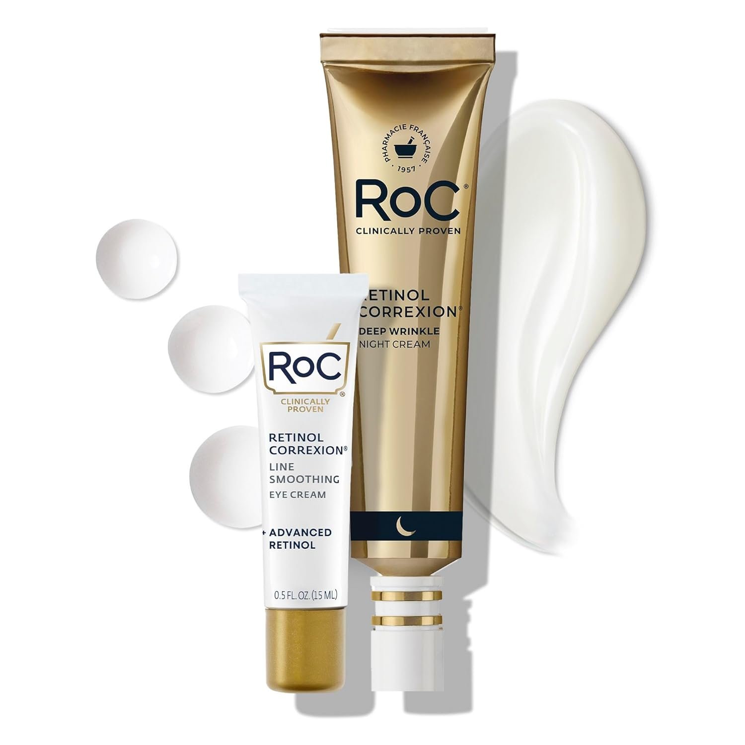 RoC Retinol Correxion Value Set Duo, Deep Wrinkle Anti-Aging Night Face Cream + Under Eye Cream for Dark Circles & Puffiness – Retinol Eye Care