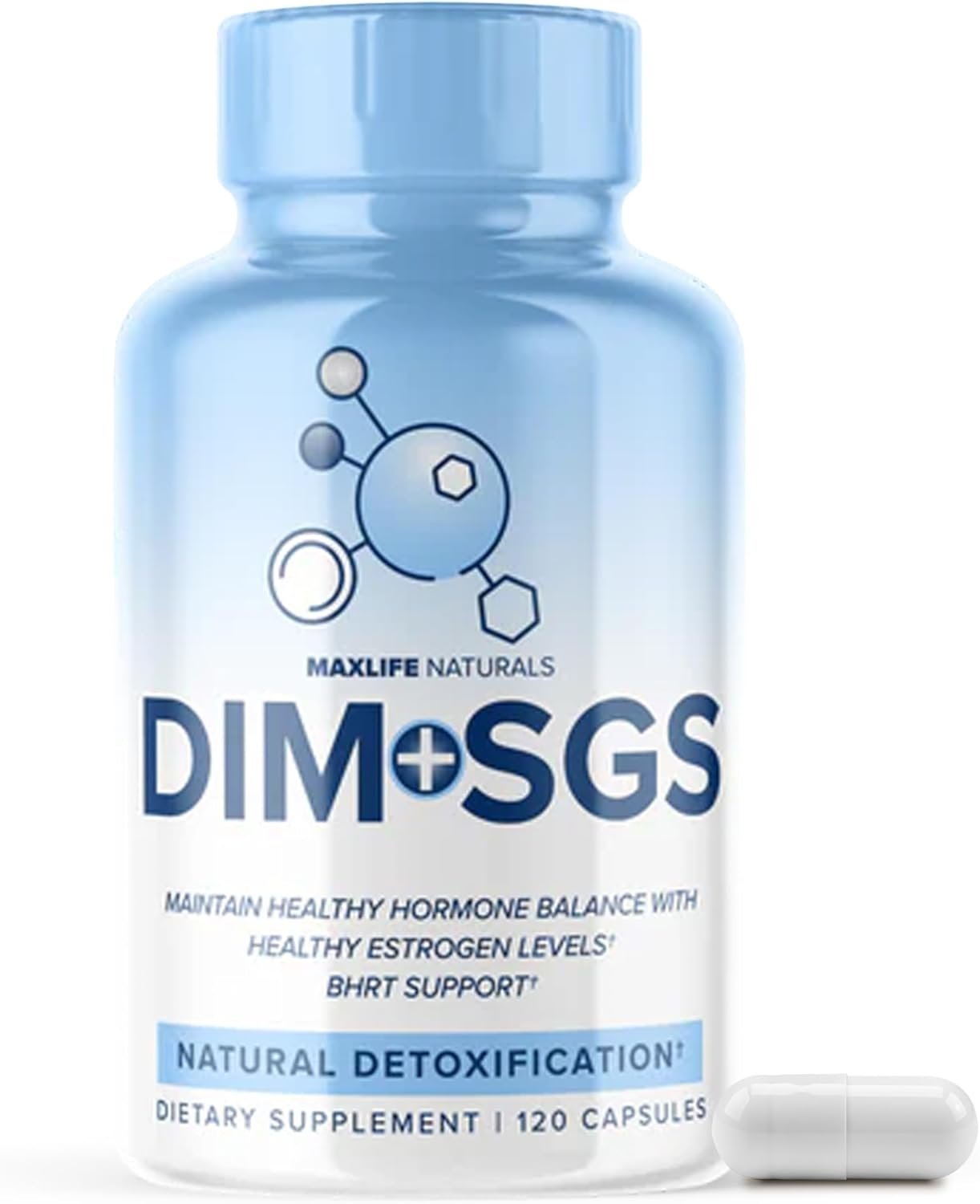 DIM+SGS with Detox Support – 120 Capsules Made in USA, Estrogen Support for Women with BioPerine, Natural Estrogen Supplement Menopause, DIM Supplement Women & Men, Prostate Hormone Balance for Men