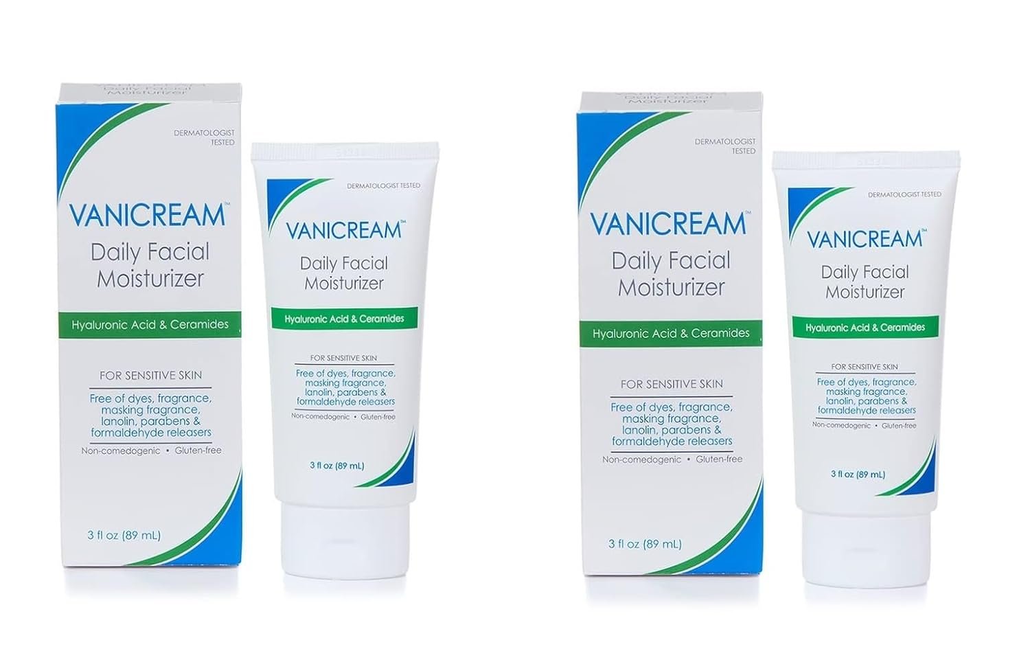 Vanicream Daily Facial Moisturizer With Ceramides and Hyaluronic Acid – Formulated Without Common Irritants for Those with Sensitive Skin, 3 fl oz (Pack of 2)