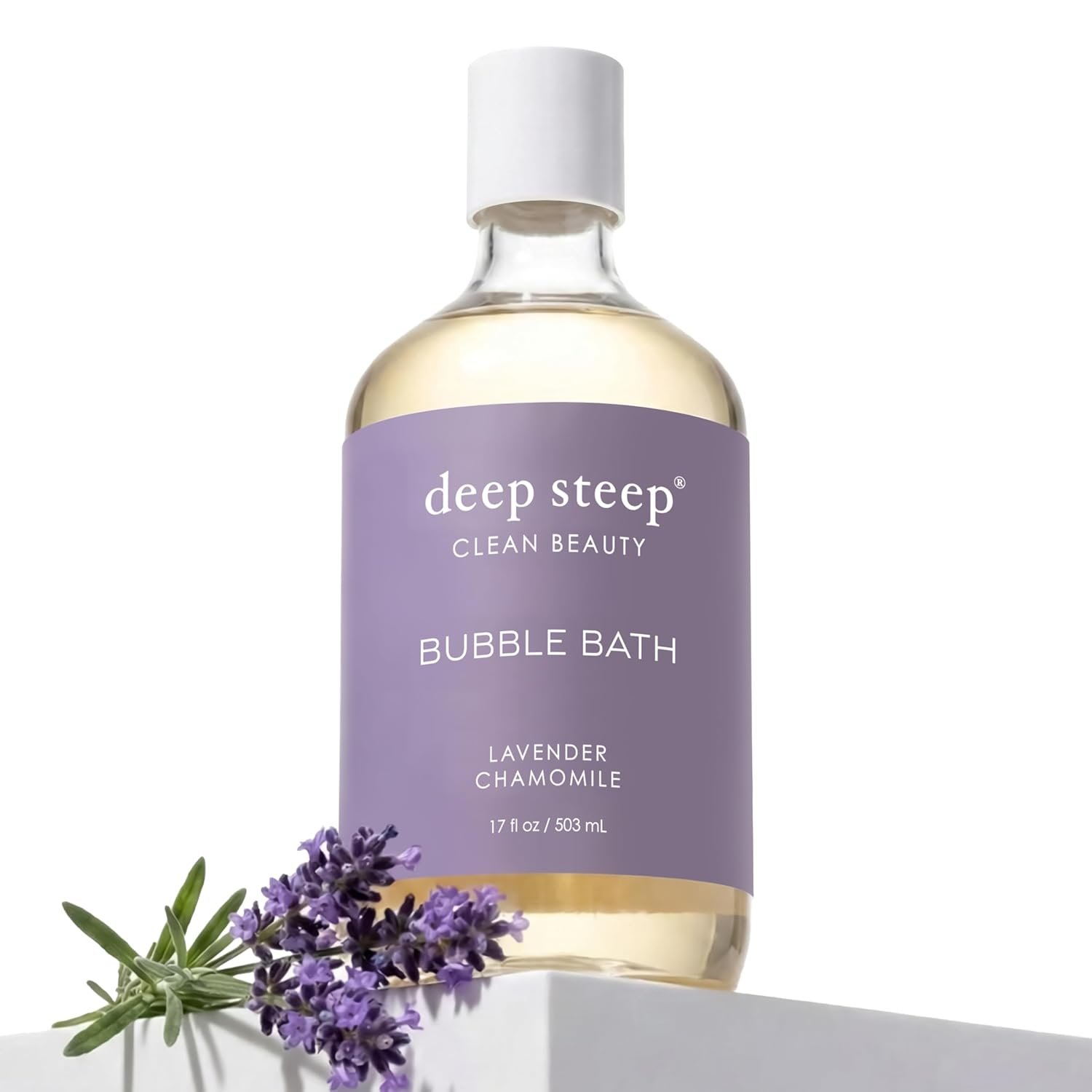 Deep Steep Lavender Chamomile Bubble Bath for Women, Hypoallergenic, Clinically Tested, Clean Formula for Sensitive Skin, Sulfate-Free, 17 fl oz Bottle, Essential Bath Accessories