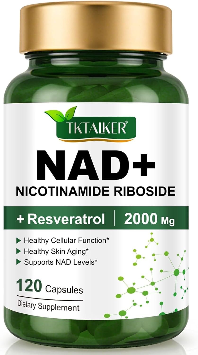 TKTALKER NAD Supplement 2000 Mg – 120 Capsules True NAD & Resveratrol, NMN Alternative Liposomal NAD+ for Women & Men, Support Cellular Health, Stamina & Healthy Aging – Ultra Strength Capsules