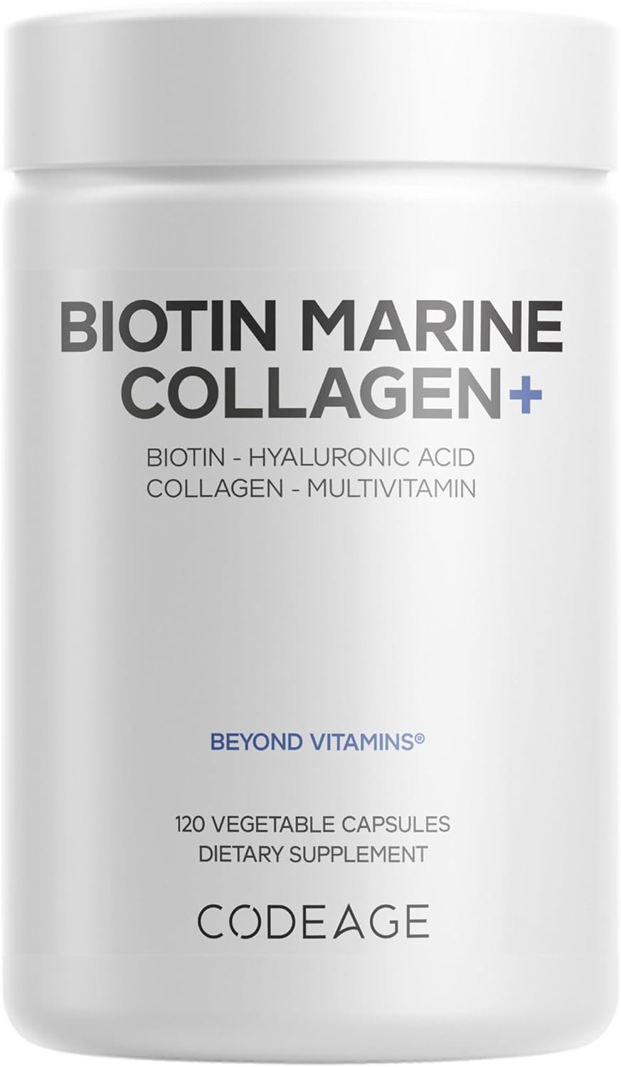 Codeage Biotin Marine Collagen Peptides – Wild-Caught Marine Collagen Types I & III, Biotin, Vitamins C & E, Hyaluronic Acid, Amino Acids, Fruit and Herb Blend, Non-GMO – 120 Capsules