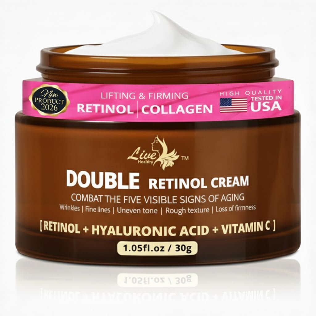 Live Healthy Retinol Cream for Face – Anti Aging, Day & Night, Face Moisturizer – Wrinkle Cream, Neck Creams for Tightening and Firming, Collagen, Hyaluronic Acid, Vitamin A – Men & Women |1.05 fl oz