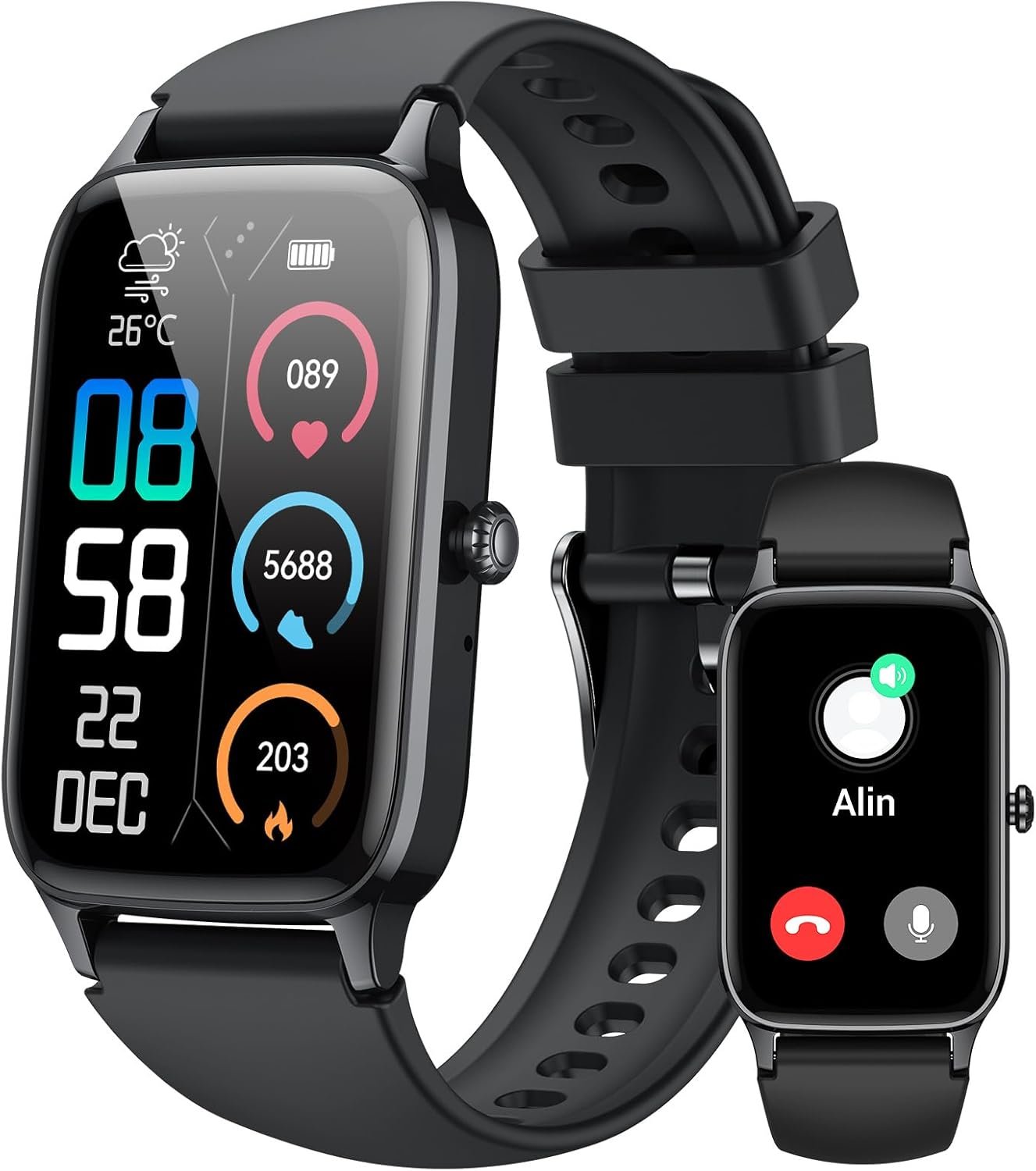 Jugeman Smart Watch for Men Women, 1.57″ Smartwatch (Answer/Make Call), 2026 New Fitness Tracker with 110+Sport Modes, Heart Rate/Sleep Monitor, IP68 Waterproof, Smartwatches for Android iOS Black