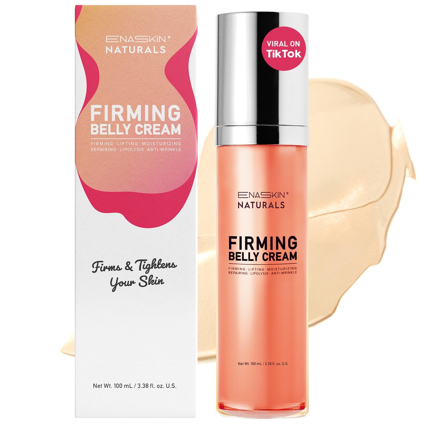 Enaskin Naturals Belly Firming Cream: B Flat Skin Tightening, Cellulite & Stretch Mark Reduction Cream for Stomach, Thighs and Booty – Hydrating Body Lotion for Women & Men – Orange 100 mL