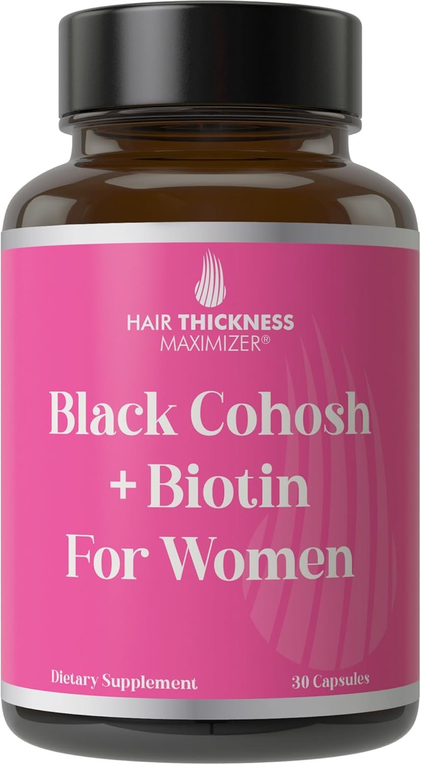 Black Cohosh + Biotin – Menopausal Hair Growth Supplement for Women. Menopause & Postmenopause Vitamins for Fuller Hair, Less Thinning, Hot Flashes. Black Cohosh, Biotin, & Chasteberry. Clean & Vegan