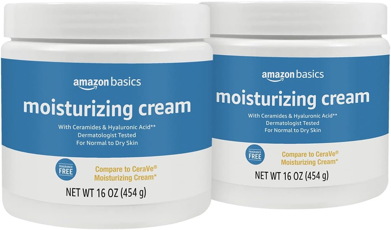Amazon Basics Moisturizing Cream for Face and Body, Fragrance-Free, with Ceramides, Hydrating, 16 Ounces, 2-Pack