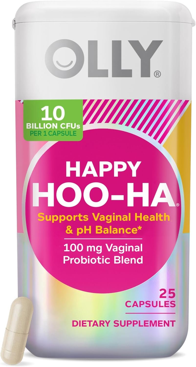 OLLY Happy Hoo-Ha Capsules, Probiotics for Women or People wth Vaginas, Vaginal Health and pH Balance,* 10 Billion CFU, Gluten Free – 25 Count