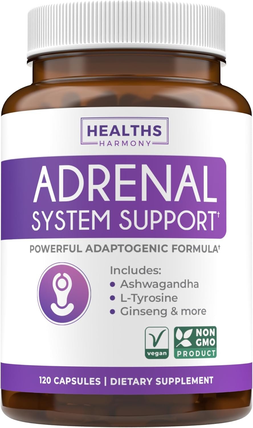 Adrenal Support & Cortisol Manager (Non-GMO) Powerful Adrenal Health with L-Tyrosine & Ashwagandha – Maintain Balanced Cortisol Levels & Stress Relief – Fatigue Supplement – 120 Capsules