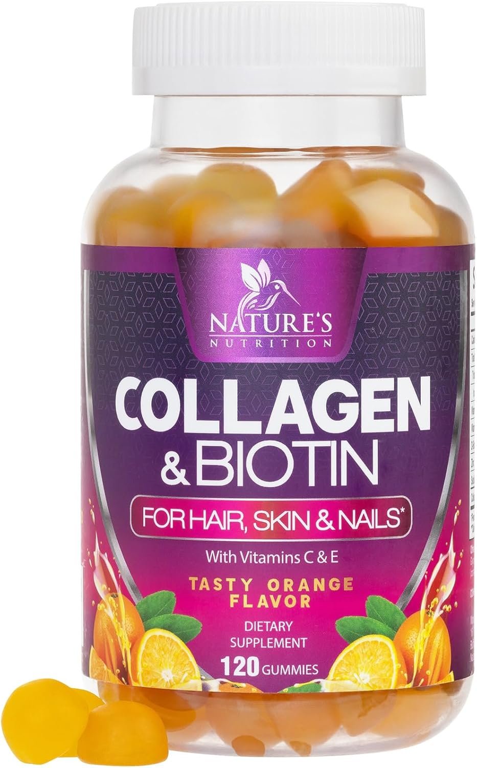 Collagen Gummies – 2500mcg Biotin Per Serving – Complete Collagen Supplement with Hydrolyzed Peptides Type I & III, Biotin, Zinc, & Vitamin C – Hair, Skin, & Nail Support Women & Men – 120 Gummies